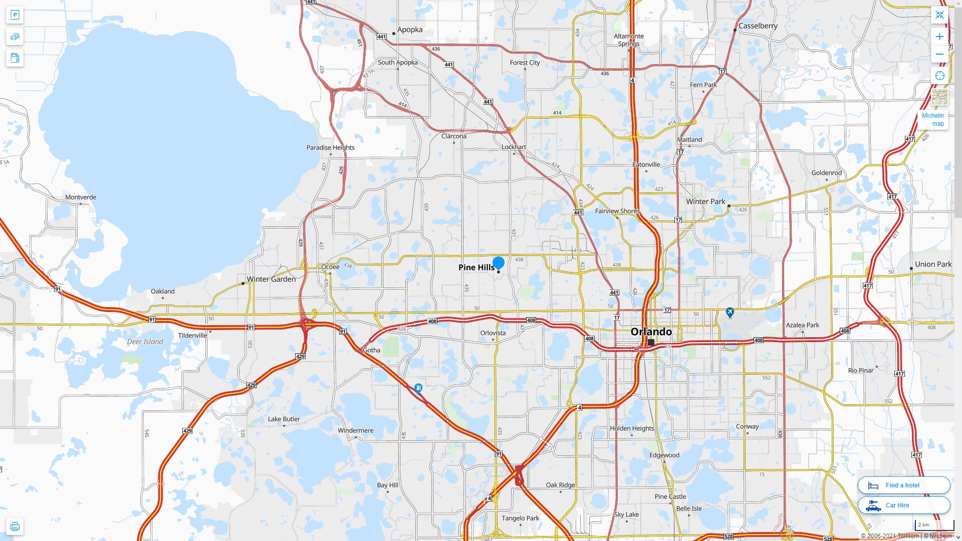 Pine Hills Florida Highway and Road Map